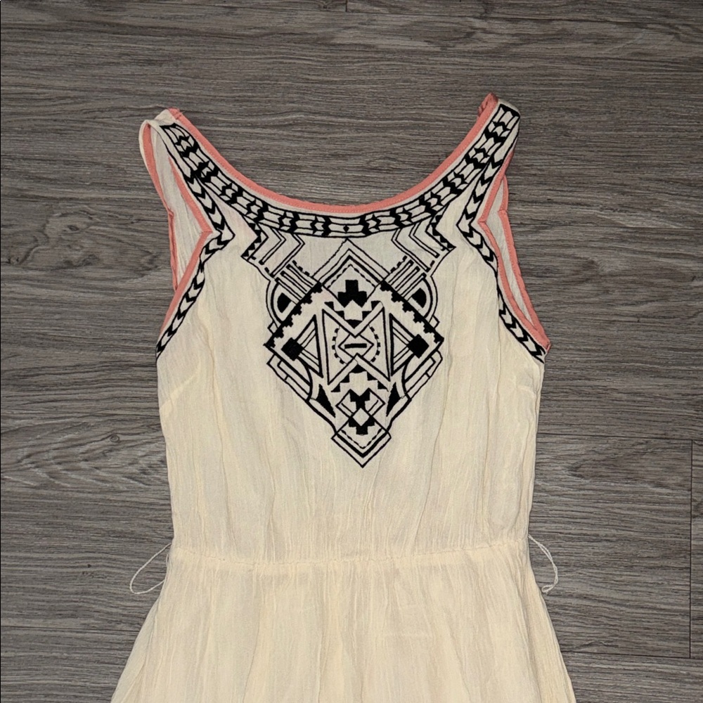 Flying Tomato Cream Maxi Dress with Black Embroidered Detail and Pink Trim - Picture 2 of 6